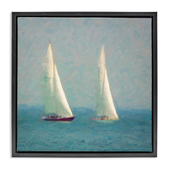 Stupell Industries Tropical People on Sailing Boats Black Floating Frame Canvas Art, 18 x 18, by Graffitee Studios
