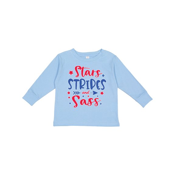 Inktastic 4th of July Stars Stripes and Sass Blue and Red Stars Girls Long Sleeve Toddler T-Shirt