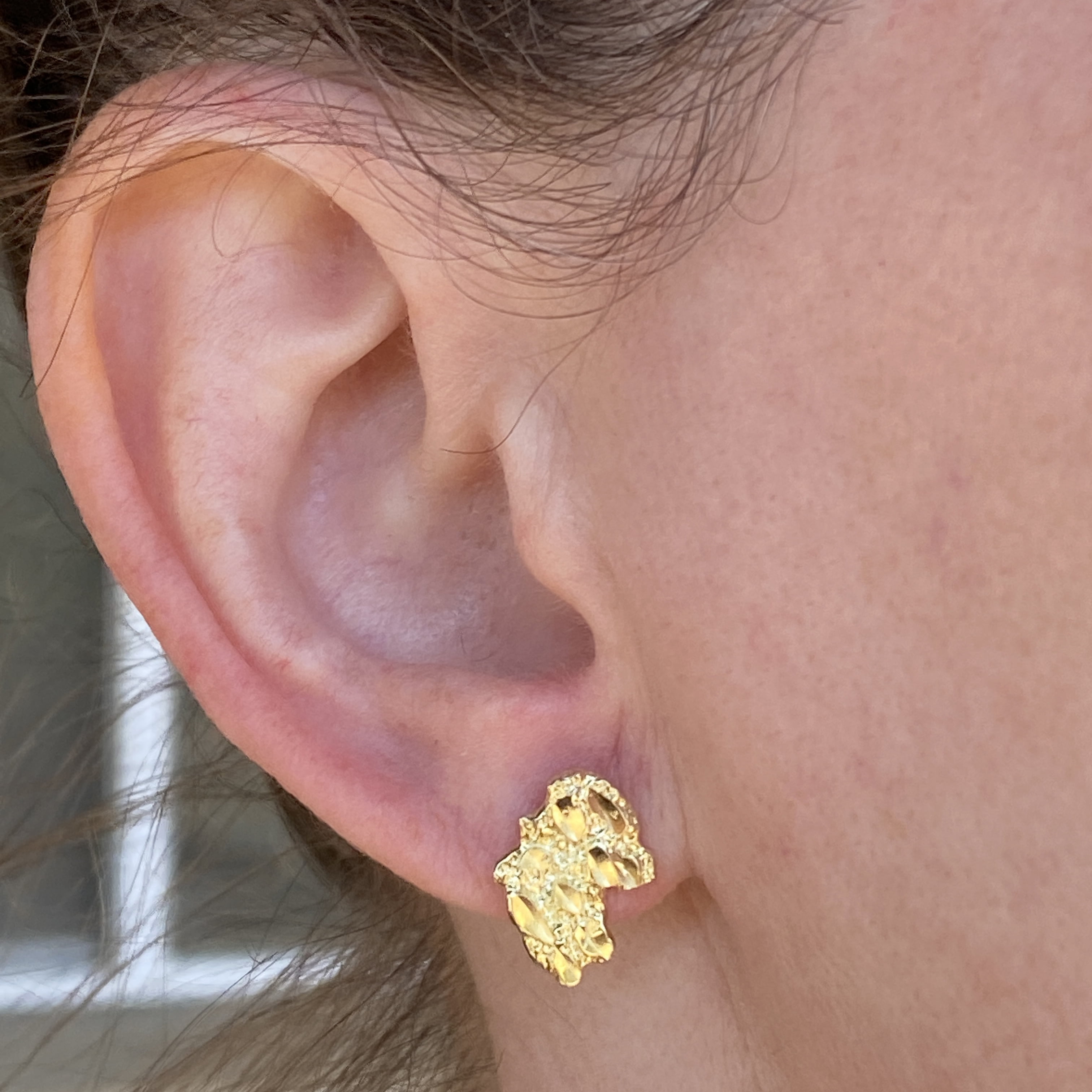 14k Gold Plated Nugget Earrings Solid 925 Sterling Silver Diamond Cut Screw Back 14MM