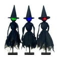 thumbnail image 2 of Set of 3 Primitive Halloween Witch Decorations with LED Lights - Spooky Witch Figurines with Hats in 3 Color Changing Modes - Rustic Mantel, Shelf and Tabletop Decor for Indoor Halloween Displays, 2 of 6