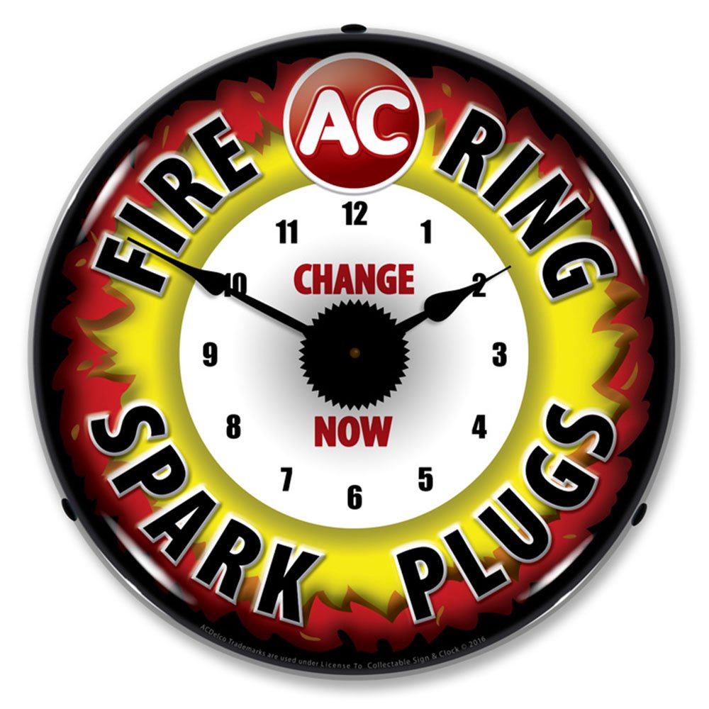 AC Fire Ring Spark Plugs Change Now LED Wall Clock, Retro/Vintage, Lighted, 14 inch Walmart