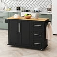thumbnail image 2 of Kitchen Island Cart with Expandable Desktop, 2 Door Cabinet, Three Drawers and Spice Rack, 43.31 Inch Width, Black, 2 of 9