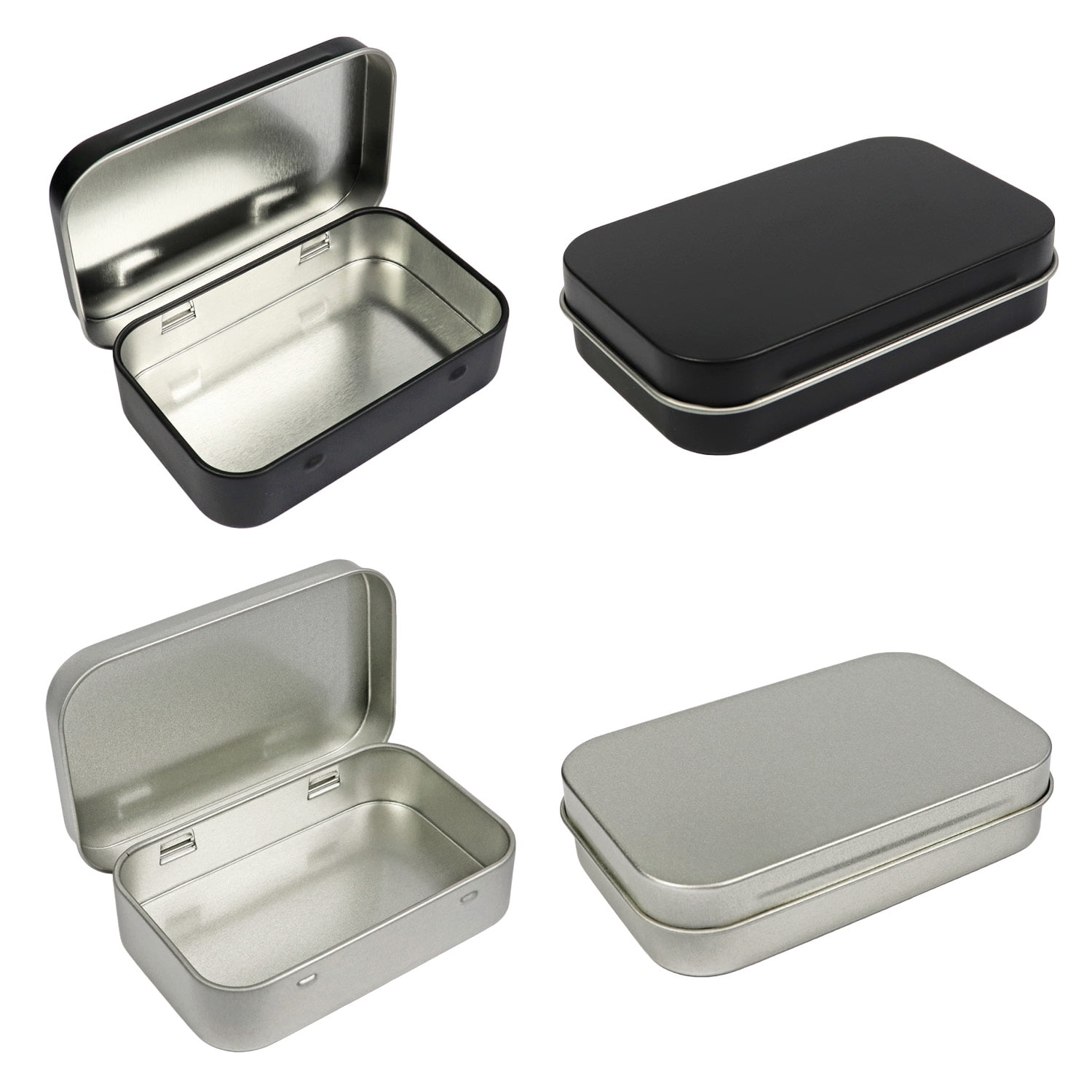 Silver Metal Rectangular Empty Hinged Tins Box Case Containers Small Storage Kit 