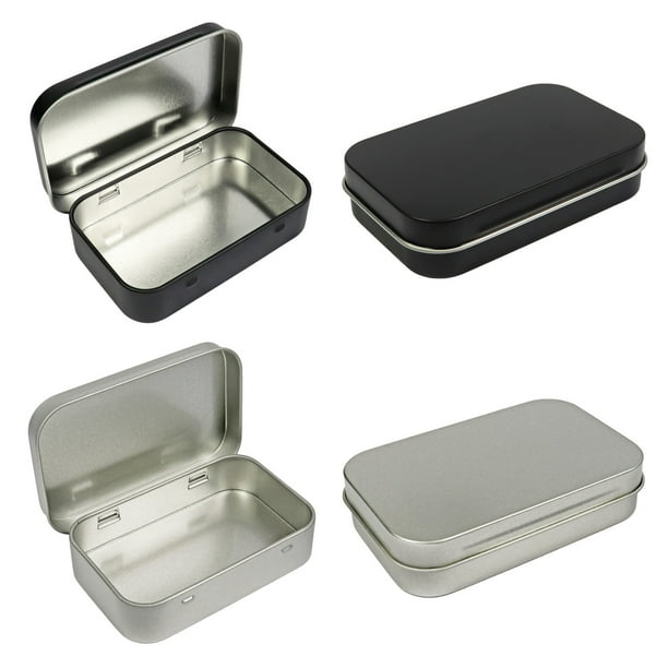 Millennial Essentials 4 Pack Metal Rectangular Empty Hinged Tins Box Containers 3.75 by 2.45