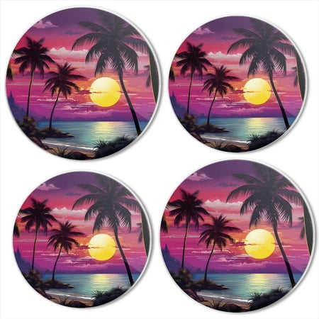 

BaHomeck Electric Stove Burner Covers Set of 4 Round Metal Gas Stove Burner Covers 8 Inch and 10 Inch Kitchen Decor Palm Trees On The Beach At Sunset With Purple Sky