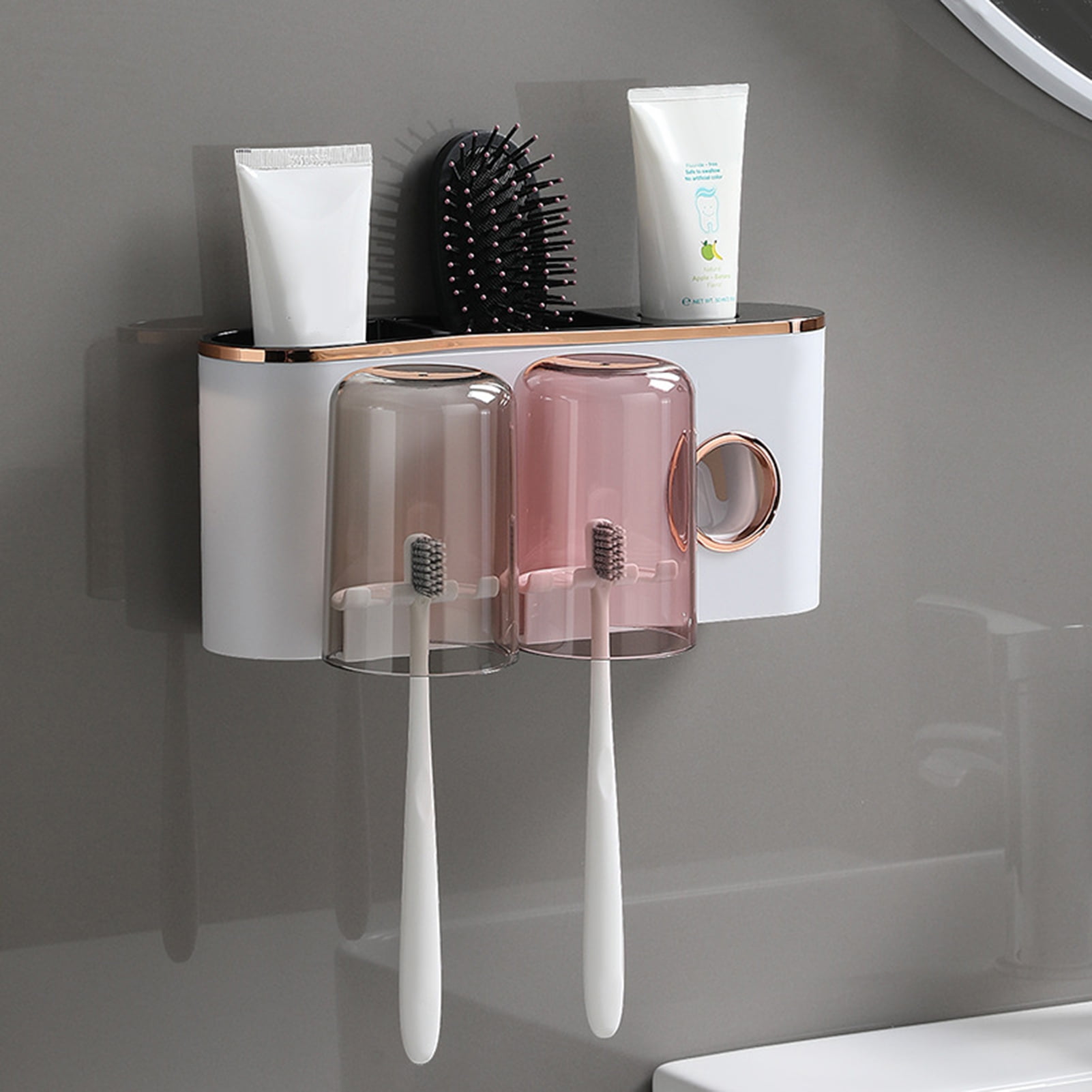 Mspan Toothbrush Razor Holder for Shower: Wall Mounted Tooth Brush Organizer - Self Adhesive Hanging Mount for Bathroom Toothpaste Shaver Loofah 