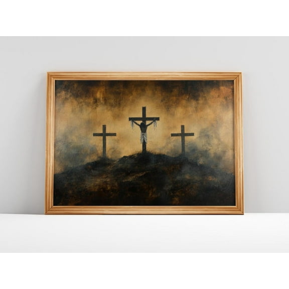 Three Crosses Passion Landscape, Jesus Wallart, Bible Art, Minimal Modern Christian Wall Art, Modern Wall Decor, 8x12 UNFRAMED