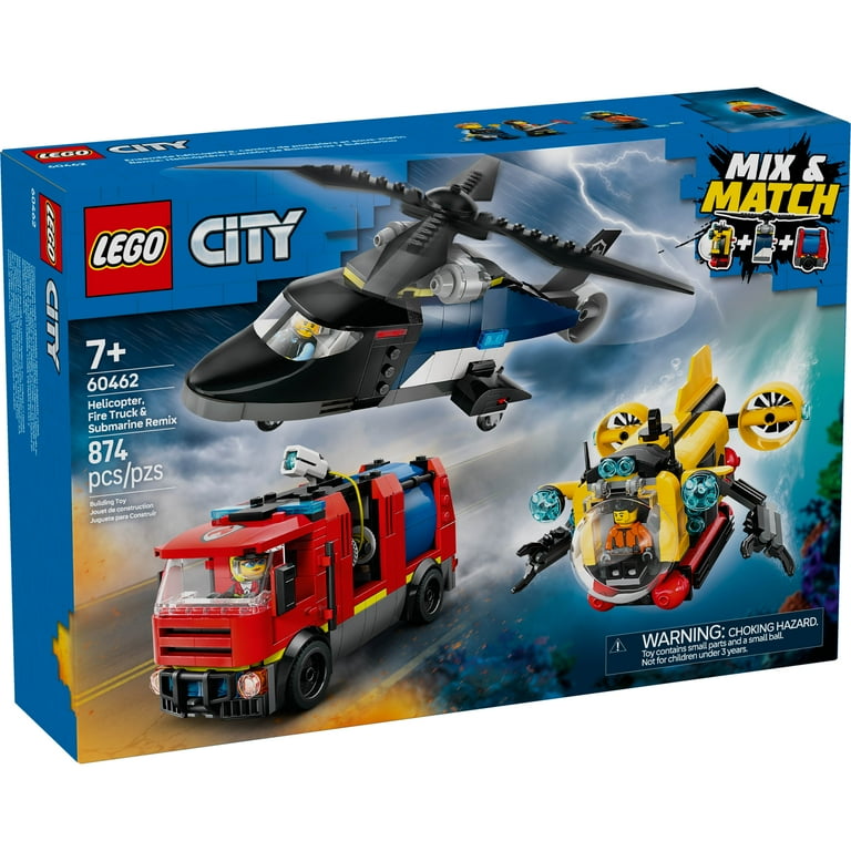 Free Shipping! LEGO Helicopter Fire Truck Submarine Remix Set 874