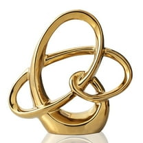 Modern Gold Decor Ceramic Geometric Sculpture, Abstract Home Accent & Tabletop Figurine A
