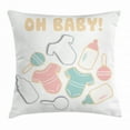 thumbnail image 1 of Oh Baby Throw Pillow Cushion Cover, Newborn Baby Element Pattern with Infant Bodysuit Feeding Bottle and Rattle Figures, Decorative Square Accent Pillow Case, 24 X 24 Inches, Multicolor, by Ambesonne, 1 of 2