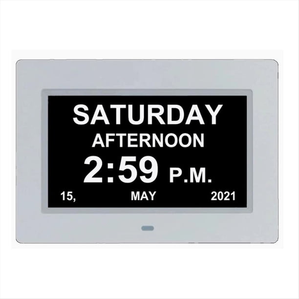 Reloj Despertador con Calendario Digital de 7 Pulgadas, de Fotos, Reproductor Multimedia, Reloj Grande para Personas con Demencia y Alzheimer