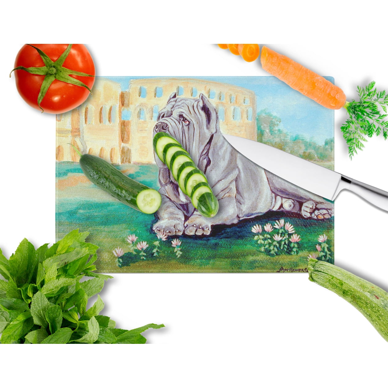Caroline's Treasures 7517LCB Neapolitan Mastiff Glass Cutting Board Large, 12H x 16W, multicolor