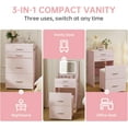 thumbnail image 5 of SELOOYE 3 in 1 Vanity Desk, Compact Vanity with 3 Drawers, Makeup Desk with Flip-up 3 Colors Lighting Mirror and Cushioned Stool, Small Vanities Nightstand Perfect for Bedroom, Pink, 5 of 7