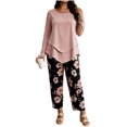thumbnail image 2 of Zormilly Plus Size Outfits for Women 2 Piece Sets Long Sleeve Shirts Printed Wide Leg Pants Soft Lounge Sets, S-5XL, 2 of 6