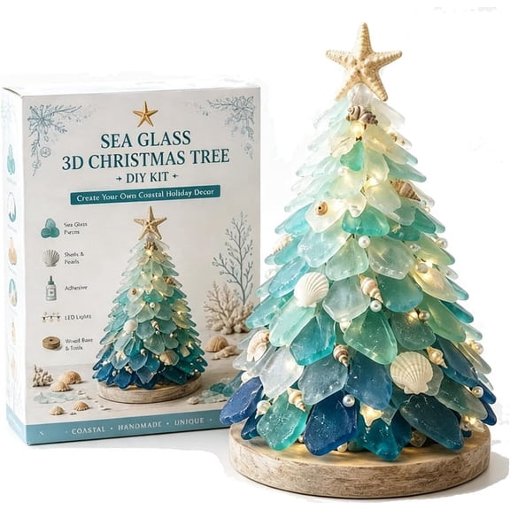 Coastal Christmas Sea Glass Craft Kit for Adults, DIY 3D Sea Glass Art Kit with Ocean Animal Designs, Colorful Mosaic Home Decor Set for Holiday Crafting & Handmade Gifts
