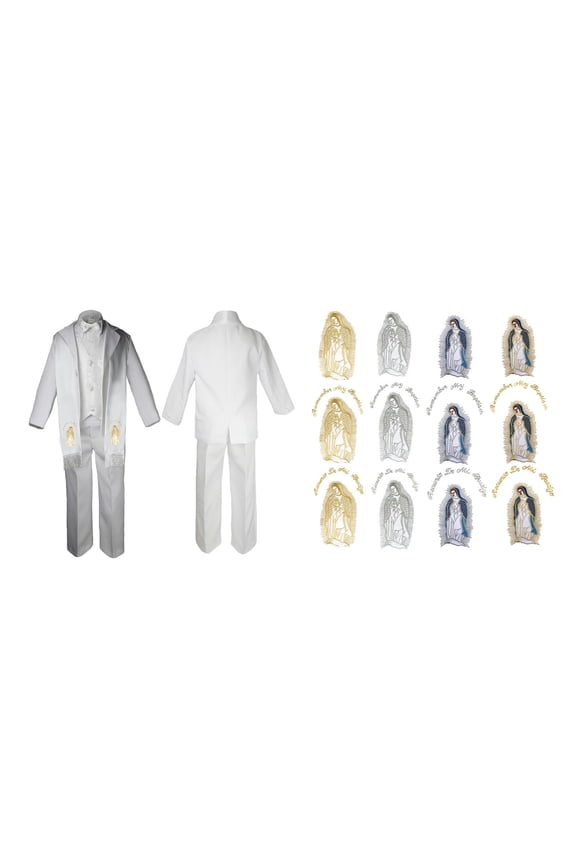 Toddler Baby Boy Christening Baptism White Paisley Suit Stole Mary Maria Sm-7