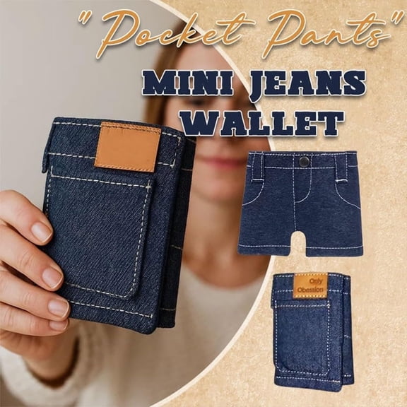 Cute Foldable Denim Mini Wallet - Slim Bifold Coin Purse & Card Holder, Portable Pocket Pants Style for Daily Use & Travel Commute, Easter Mother's Day Small Aesthetic Gift