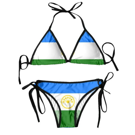 Women Triangle Swimsuit Lace-up Bikini Set Halter Swimwear Pushup Bashkortostan Flag