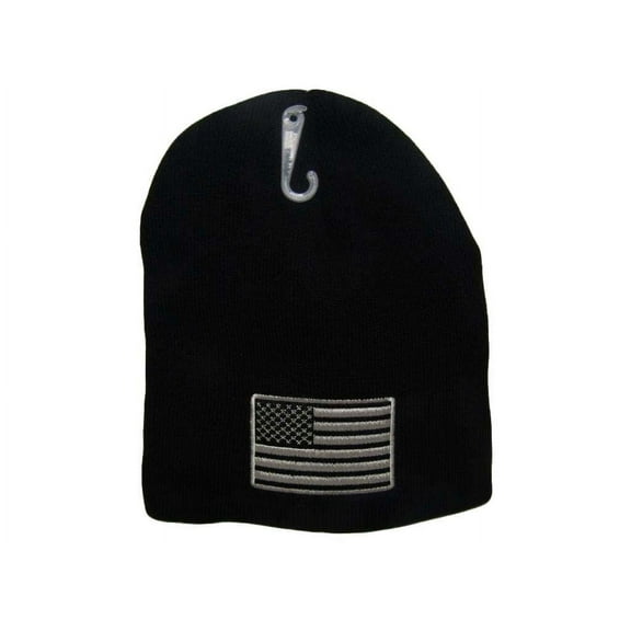 8" USA American Flag Tactical Black Embroidered Beanie Skull Cap Hat WIN610 TOPW