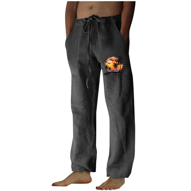 FAIWAD Mens Loose Straight Legs Pant Elastic Waist Lightweight Breathable Vacation Pants