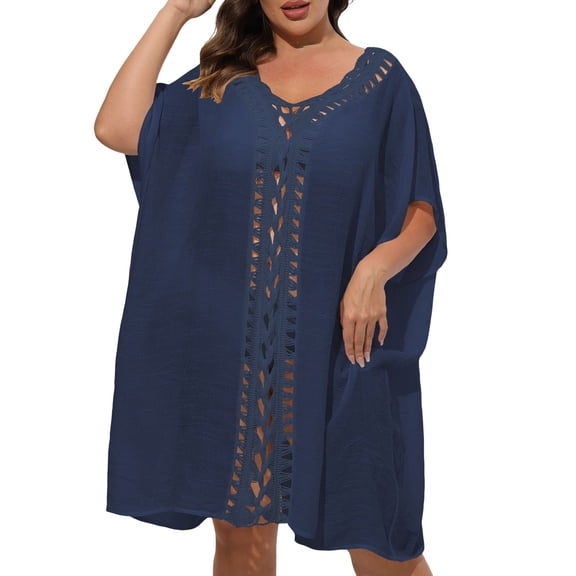 Women's Plus Size Mid-Length Sun Protection Cover Up Casual Hollow-Out Cardigan Swimsuit Coverup Summer Beach Dress