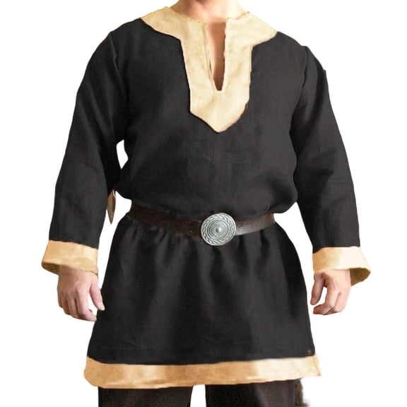 JOANKDMI Men's Renaissance Viking Tunic Long Sleeve Medieval Shirt Vintage V Neck Pirate Costume Classic LARP Top for Halloween Themed Party Cosplay Festivals, S-5XL