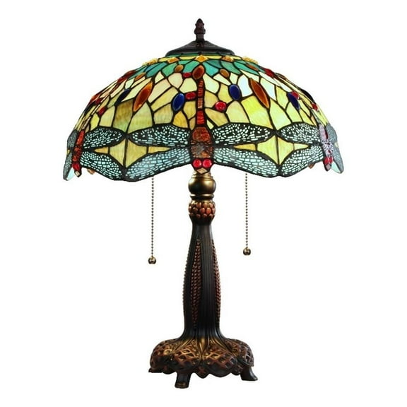 Pemberly Row Dragonfly 2-Light Glass Table Lamp in Multi-Color