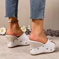thumbnail image 4 of Rokment Beach Wedges Sandals for Women Summer Trendy Casual Studded Leather Platform Chunky High Heels Dress Slip on Espadrilles Heeled Slides Shoes Ladies White Size 9.5, 4 of 6
