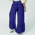 thumbnail image 4 of FUNUONY Women's Wide Leg Pants Flowy Pants for Women Casual Palazzo Trousers Loose Fit High Waisted Drawstring with Pocket Women's Elastic High Waist Wide Leg Beach Loose Pants Blue M, 4 of 5