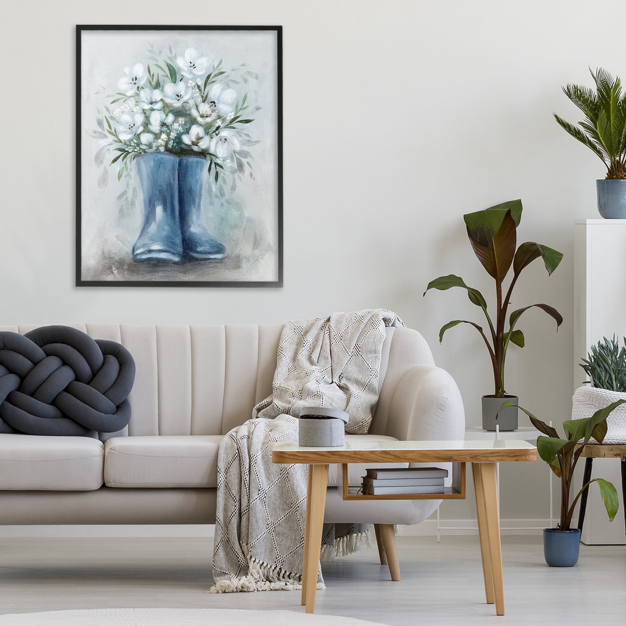 Stupell Industries Botanical Bouquet in Blue Boots Black Framed Giclee Art, design by Kristen Brockmon