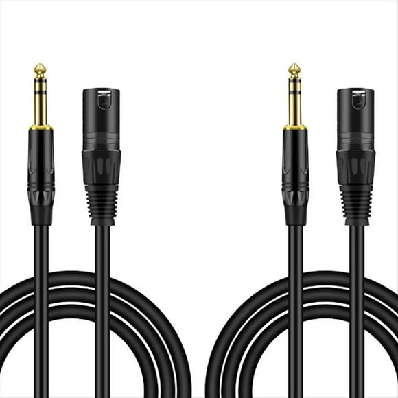 Paquete de 2 Cables de Micrófono Estéreo de Audio Macho A XLR Macho de 6,35 mm y 1/4 de Pulgada - Cable de Micrófono de Altavoz Balanceado Macho A XLR Macho, 1 Metro