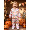thumbnail image 6 of RUINIXCW Toddler Baby Girl Halloween Silk Stain Pajamas Set Kids Little Girl Fall Winter PJS Set Sleepwear Pumpkin Fuzzy Trim Long Sleeve Button Down Shirt and Pants Set Loungewear Homewear, 6 of 8