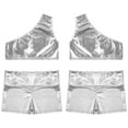 thumbnail image 6 of Moggemol Kids Girls Dance Outfits Shiny Metallic Crop Top with Boy Shorts Set Jazz Street Dance Silver 130, 6 of 7