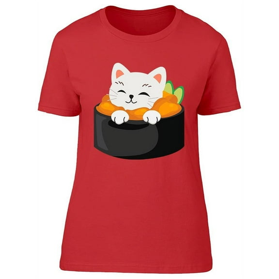 Cute Kitty Cat In A Sushi Roll T-Shirt Women -Image by Shutterstock Women T-Shirt, Female XX-Large