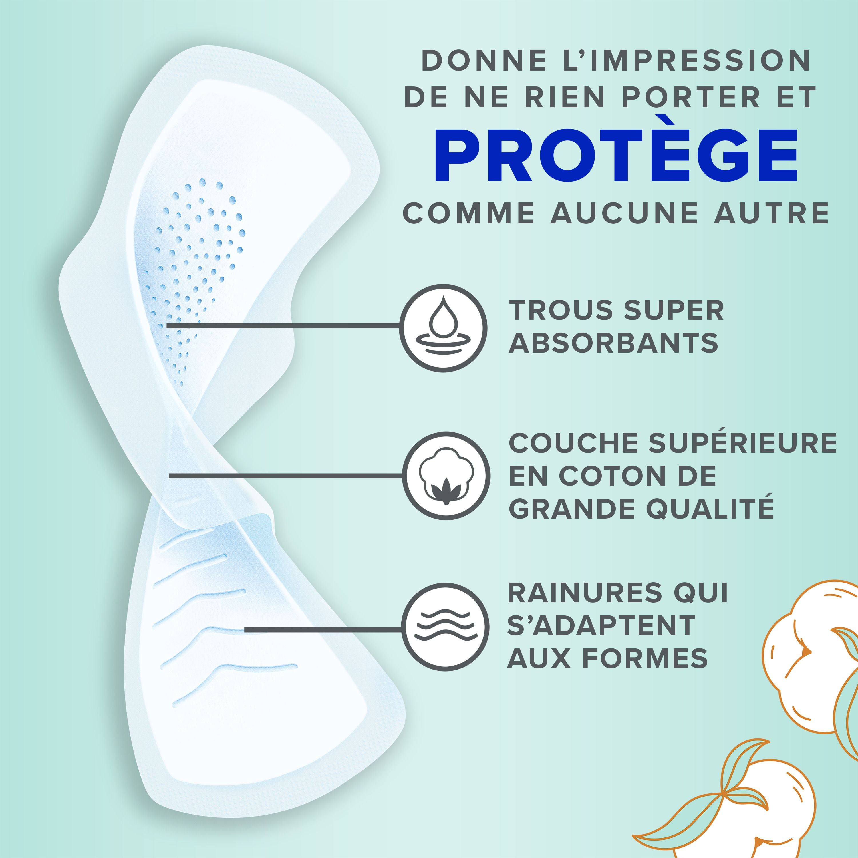 Serviettes féminines Always Pur coton pour femmes, serviettes avec ailes Flexfoam, taille2, degré d’absorption abondant, non parfumées, 24serviettes 24CT