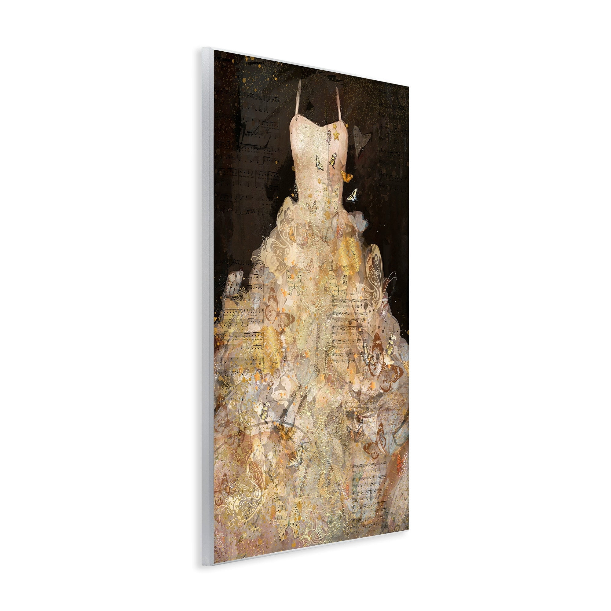 Stupell Industries Detailed Evening Gown Dress Text Collage Butterflies Wood Wall Art, 13 x 19, Design by Marta Wiley
