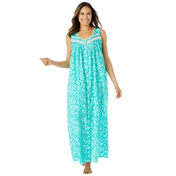 Only Necessities Plus Size Long Sleeveless Floral Nightgown