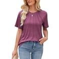 thumbnail image 3 of Sexy Dance Blouses for Women Short Sleeve Shirts Casual Dressy Summer Tops with Pleats Wine Red S, 3 of 8