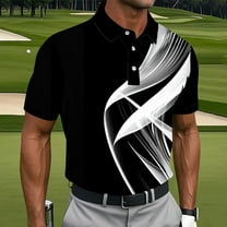 SYMOID Men's Moisture-Wicking Polo Shirt - Size XL, Polyester Spandex, Quick-Drying, Abstract Swirl Print, Black, for Golf & Active Casual Wear