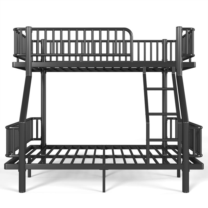 Twin-over-Full Teens Bunk Bed Can Transformed into 2 Platform Beds, Metal Kids Bed Frame with Round-Pipe, Ladder & Guardrails