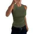 thumbnail image 2 of WULMLEO High Neck Tank Top for Women Ribbed Casual Tops for Summer Layering Army Green M, 2 of 6