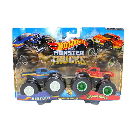 Hot Wheels Monster Trucks 1:64 Scale Demolition Doubles, Bigfoot vs Snake Bite