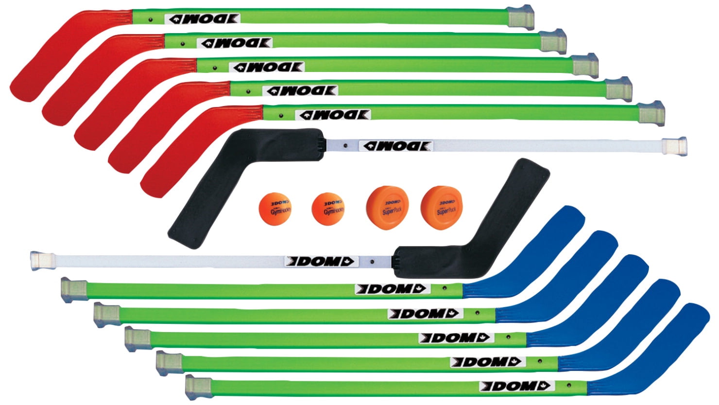 DOM 36 in Junior Hockey Set, Includes 10 Sticks, 2 Goalie Sticks, 2 SuperPucks and 2 DOM-83 Balls, Grades 1 to 6 by Dom Sports And Games