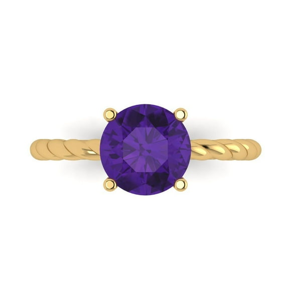 2 ct Round Cut Natural Amethyst Solitaire Engagement Ring for Women in 14K Yellow Gold