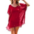 thumbnail image 4 of Ropa de playa para mujer, vestido de gasa con borlas, traje de baño, top a prueba de sol, rojo Monstrate AP002175-09, 4 of 5