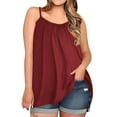 thumbnail image 3 of Aboser Plus Size Camisole Tops for Women Summer Spaghetti Strap Cami Tank Top Elegant Pleated Front Shirts Loose Fit Hide Belly Blouses Solid Color Camisoles Wine XXXXL, 3 of 8