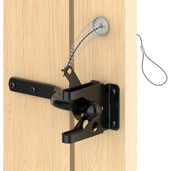 Self Locking Gate Latch with Spring Cable Pull, Automatic Lever Latch for Wooden Fence, Door Latch Hardware for Outdoor Fence, Secure Pool, Garden,