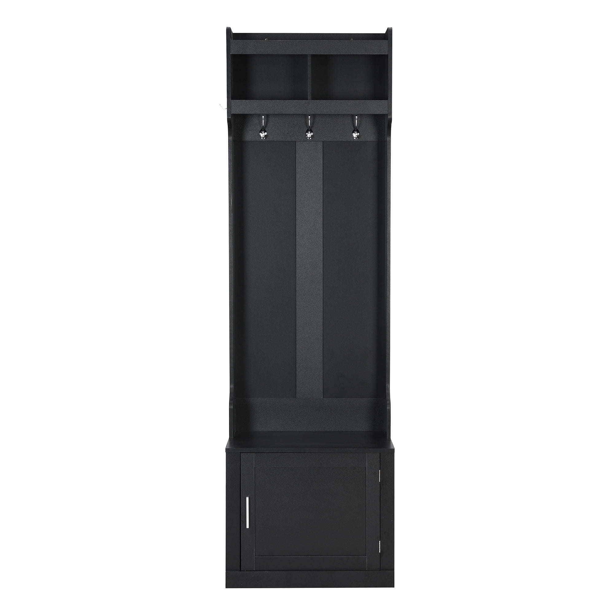 MAYEERTY Minimalist Hall Tree: Slim Cabinet, Multi-functional Storage Bench with Coat Rack, 6 Hooks, Black