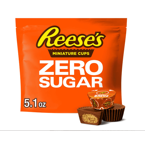 REESE'S Zero Sugar Miniatures Chocolate Peanut Butter Cups Candy, Individually Wrapped, 5.1 oz Bag
