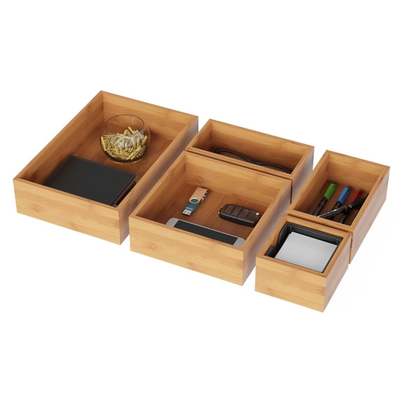 Lavish Home 5-Compartment Modular Bamboo Drawer Organizer for Home Storage